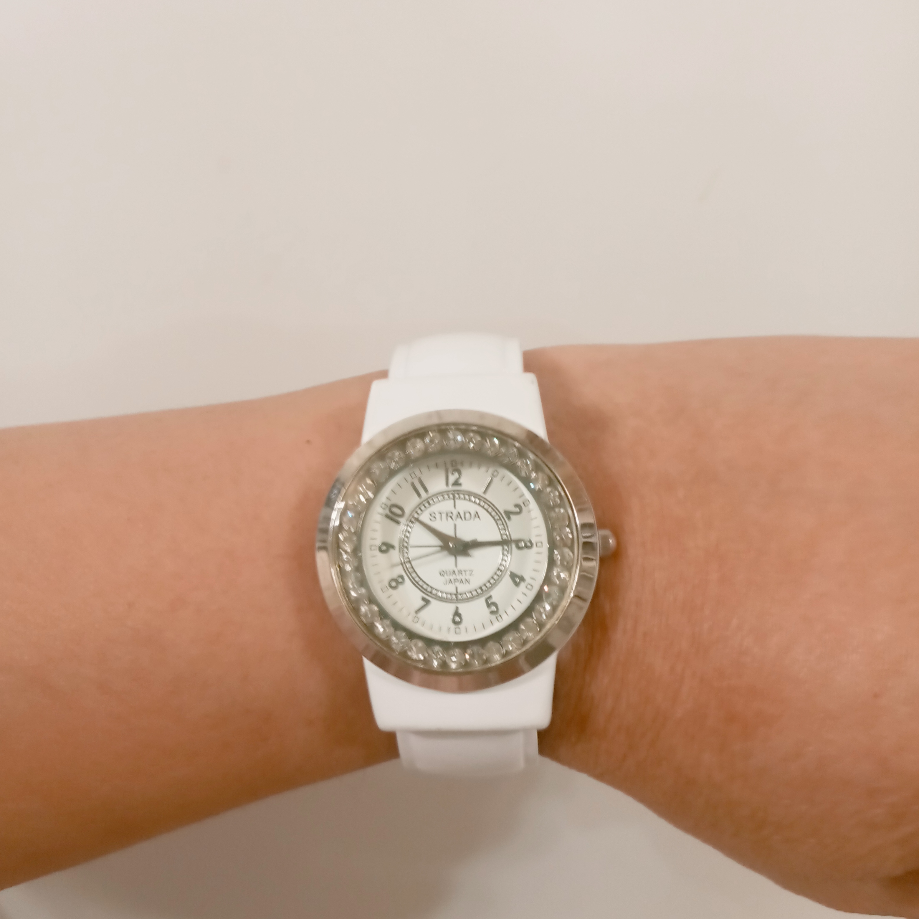 Vintage Strada White Watch With Crystal Accents